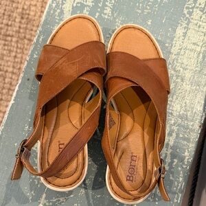 Born Tan Leather Cross-Strap Slingback Sandals